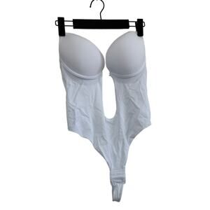 NWOT Women's Backless Sleeveless White Bodysuit Clear Straps Thong 38